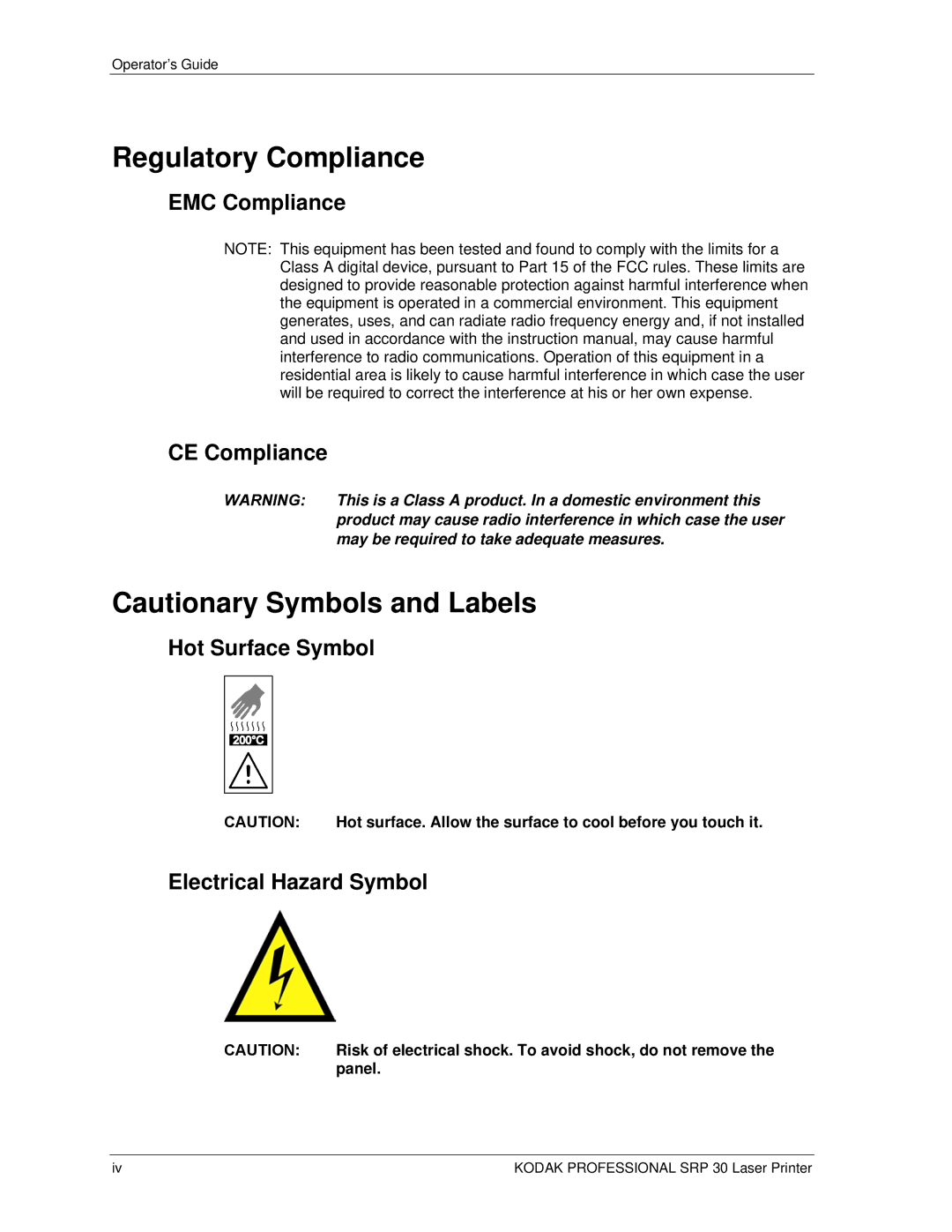 Kodak SRP 30 manual Regulatory Compliance 