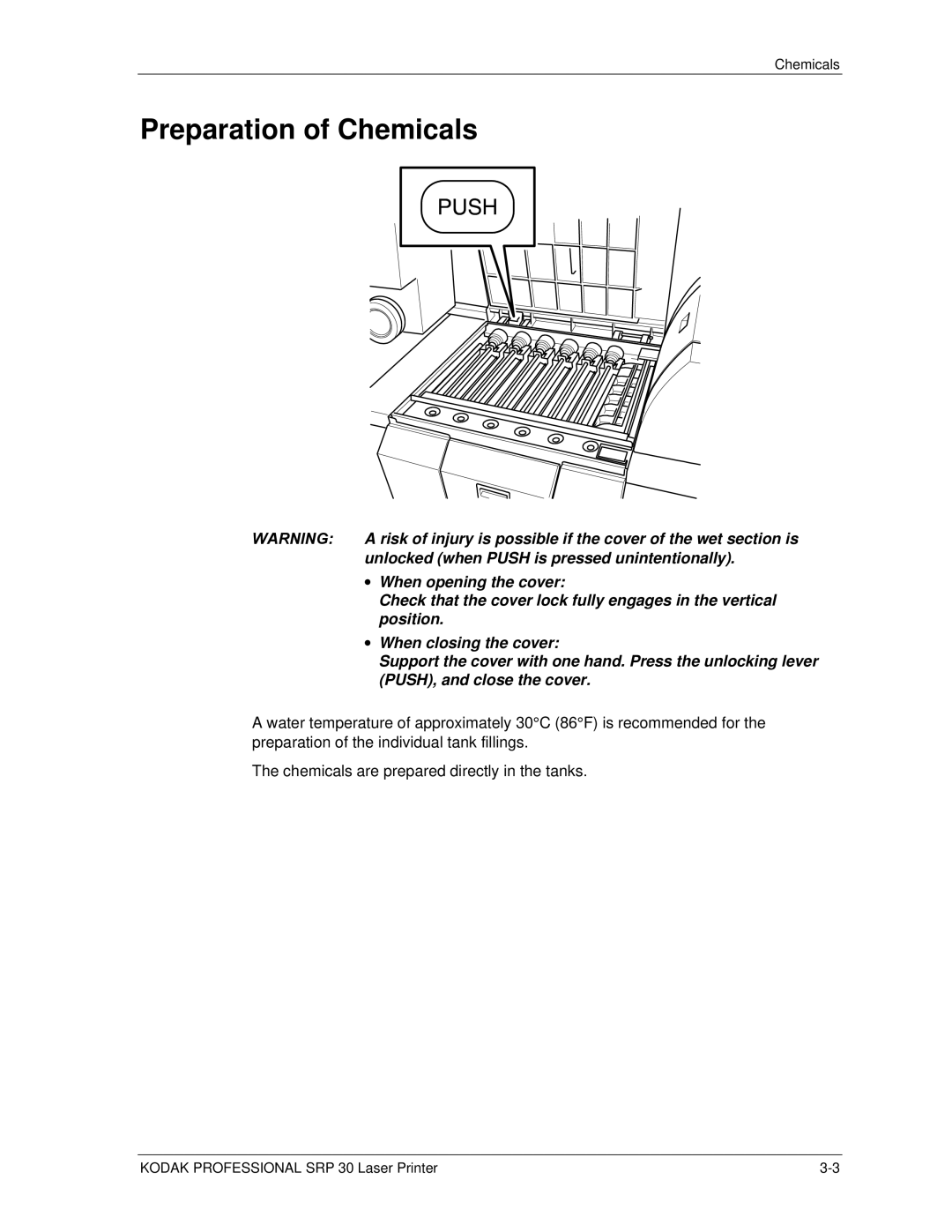 Kodak SRP 30 manual Preparation of Chemicals 