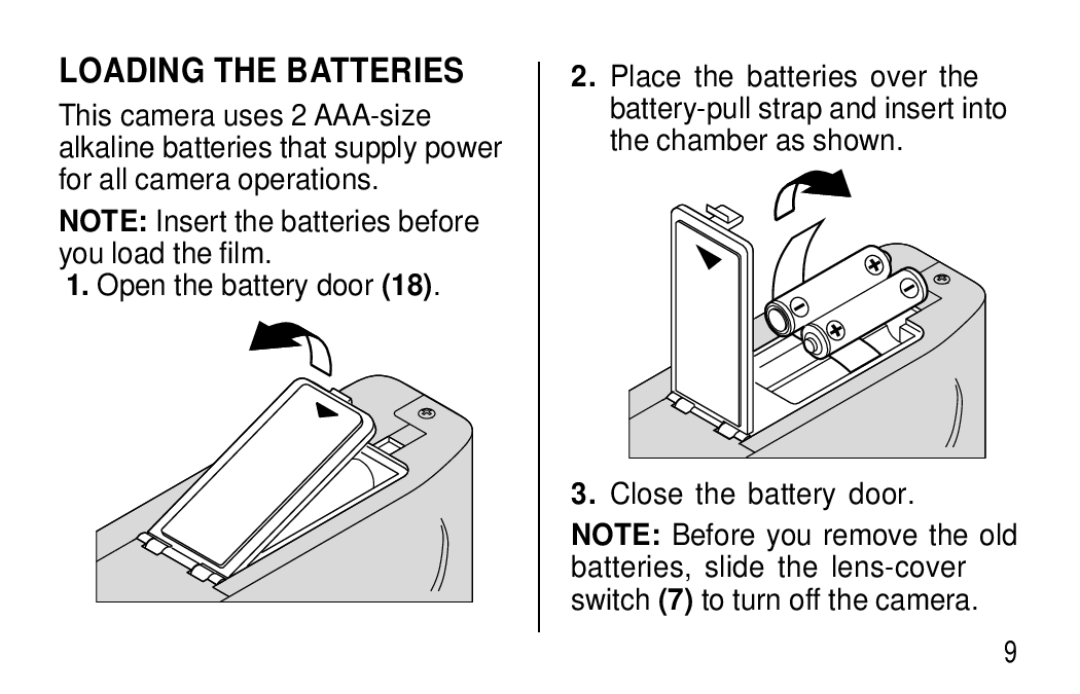 Kodak T20 user manual Loading the Batteries 