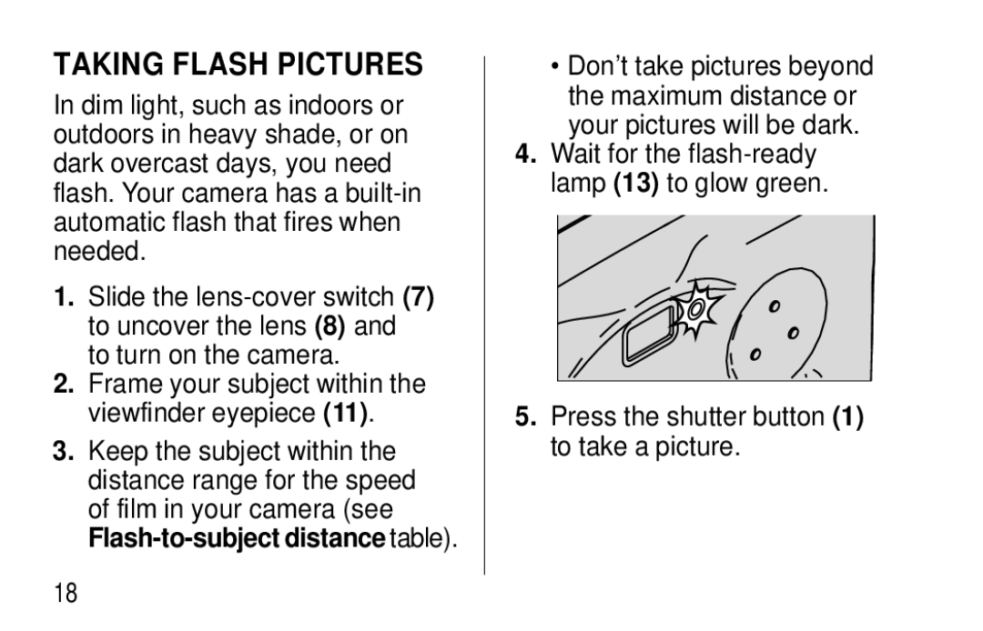 Kodak T20 user manual Taking Flash Pictures 