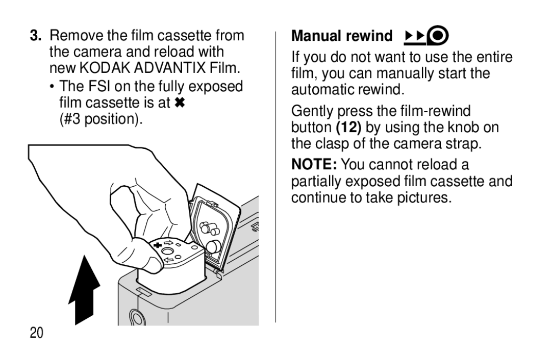 Kodak T20 user manual Manual rewind 