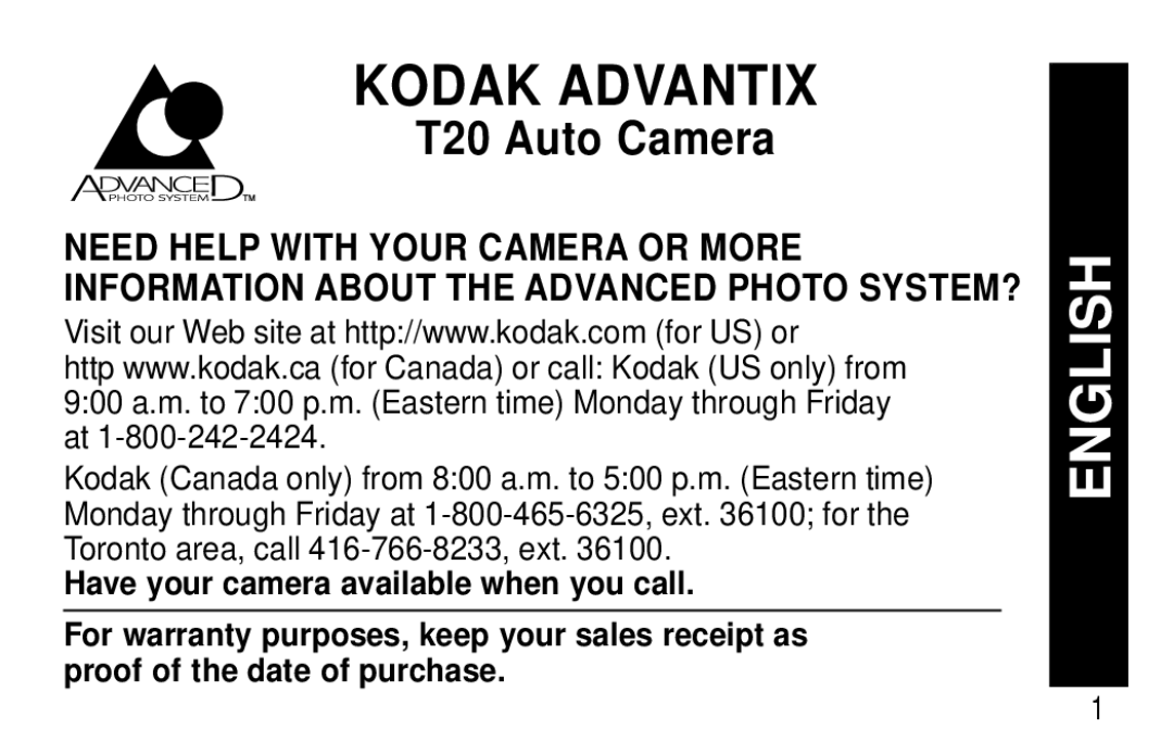 Kodak T20 user manual English 