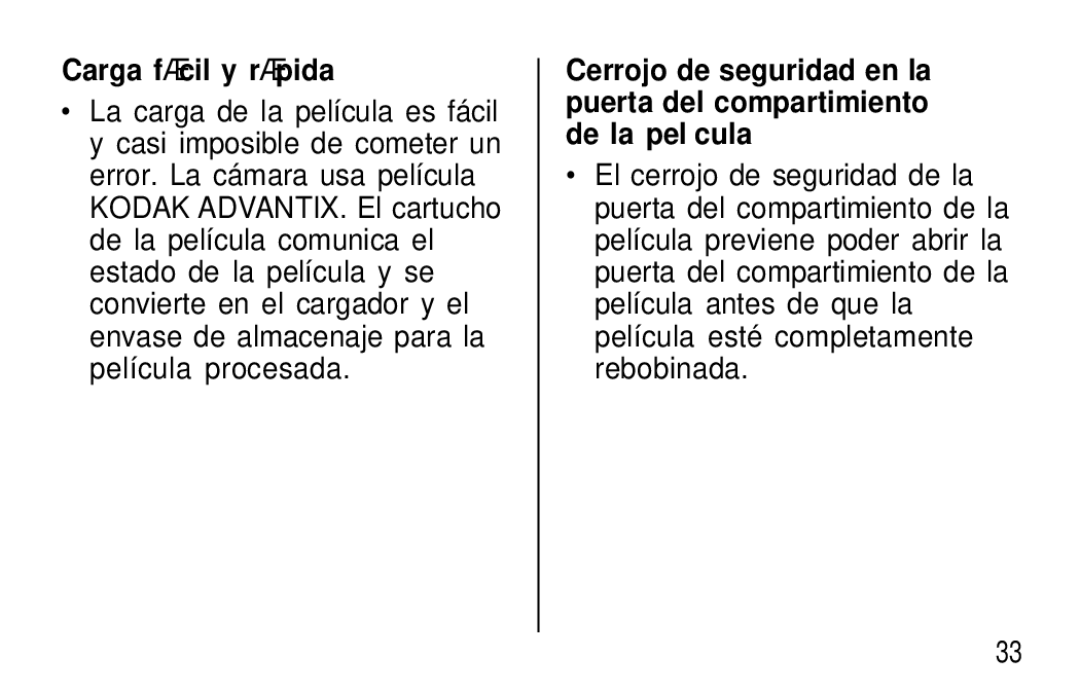 Kodak T20 user manual Carga fá cil y rá pida 