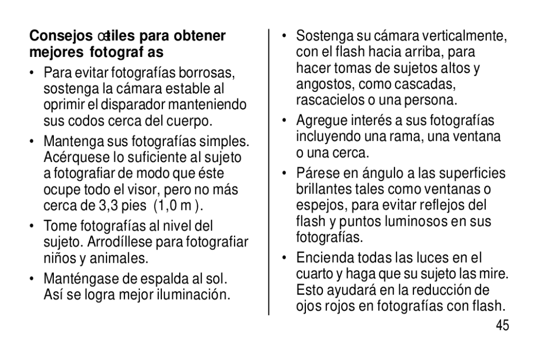 Kodak T20 user manual Consejos ú tiles para obtener mejores fotografías 