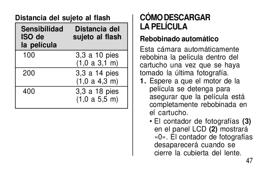 Kodak T20 user manual CÓ MO Descargar LA Película, Rebobinado automá tico 