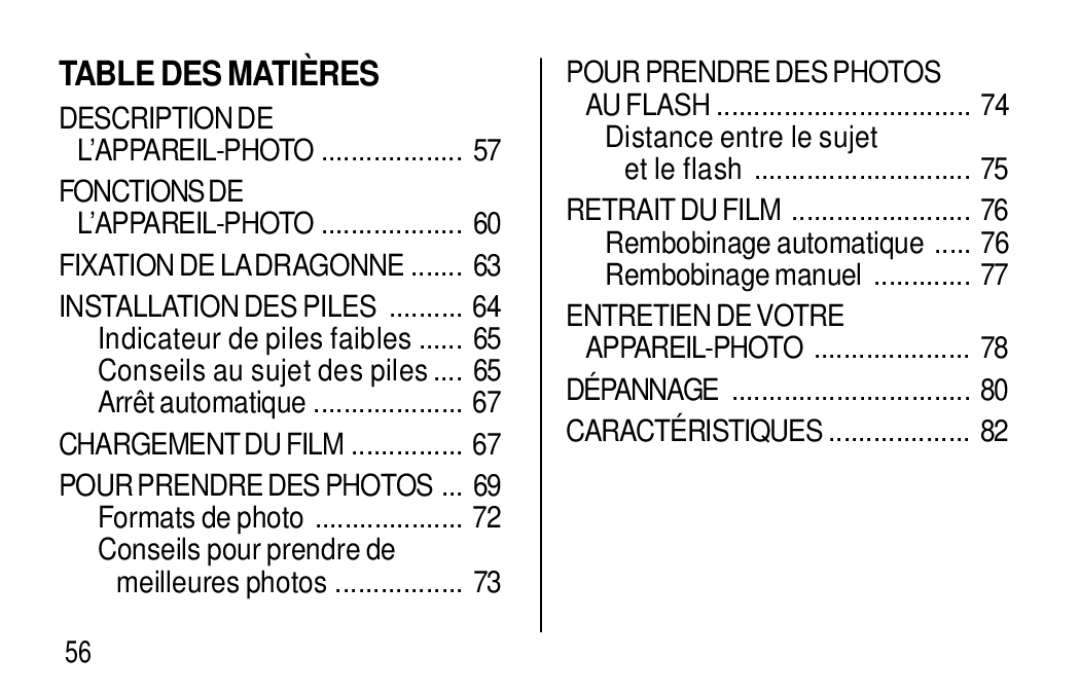 Kodak T20 user manual Table DES Matiè RES, Fonctionsde 