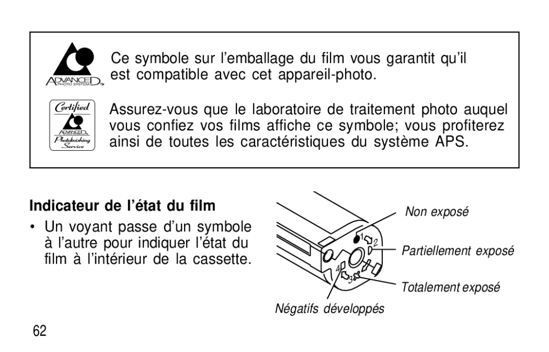 Kodak T20 user manual Indicateur de l’é tat du film 