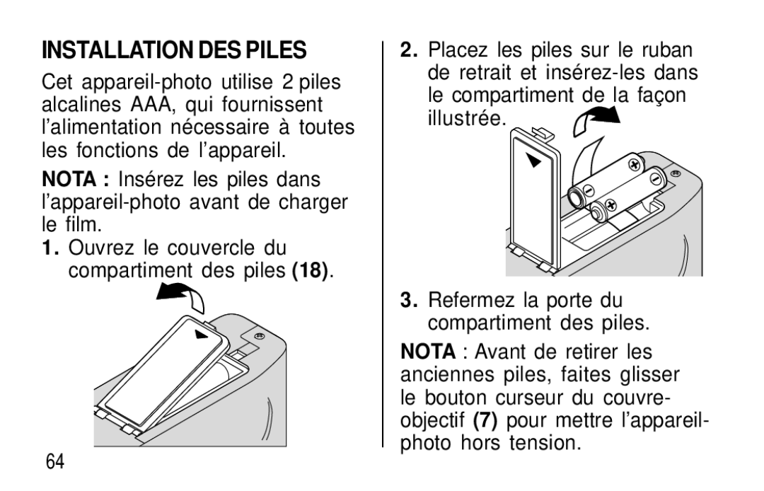 Kodak T20 user manual Installation DES Piles 