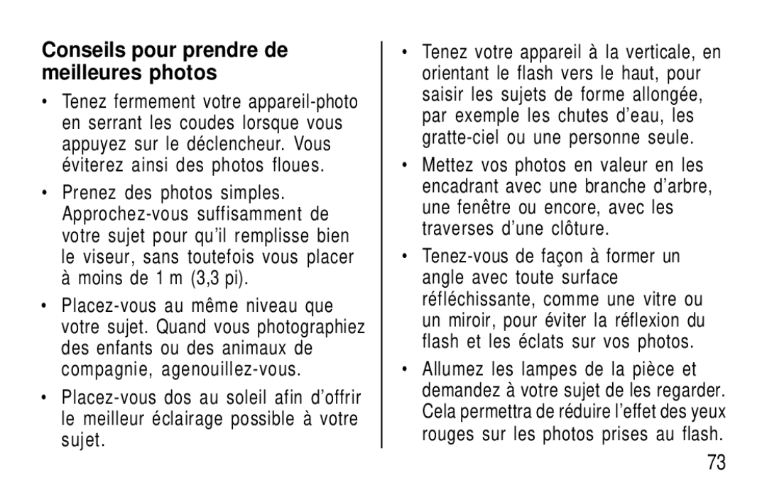 Kodak T20 user manual Conseils pour prendre de meilleures photos 