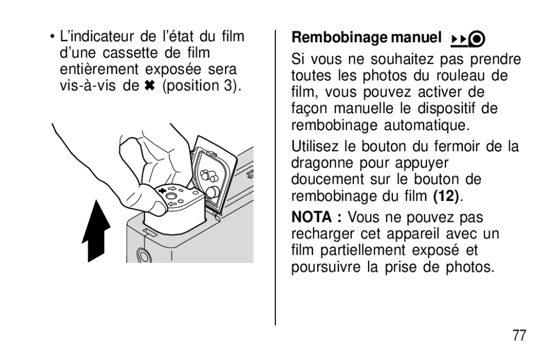 Kodak T20 user manual Rembobinage manuel 