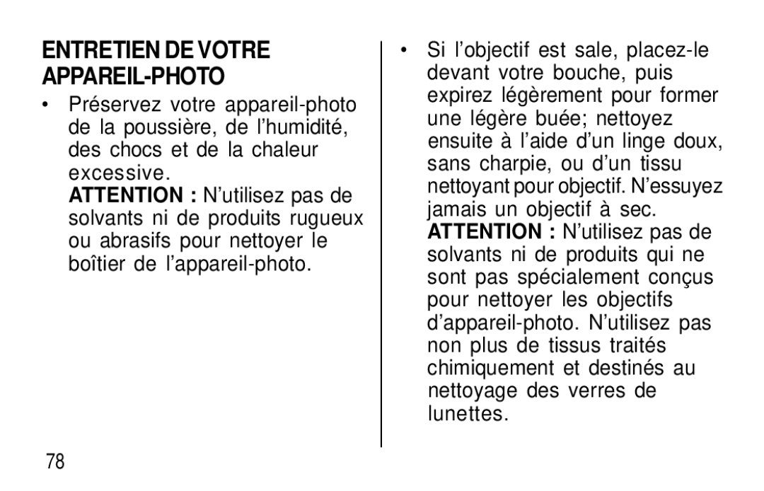 Kodak T20 user manual Entretien DE Votre APPAREIL-PHOTO 