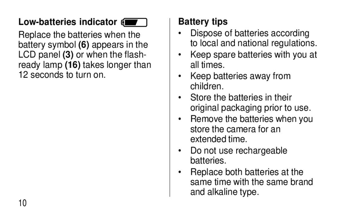 Kodak T30 user manual Low-batteries indicator, Battery tips 