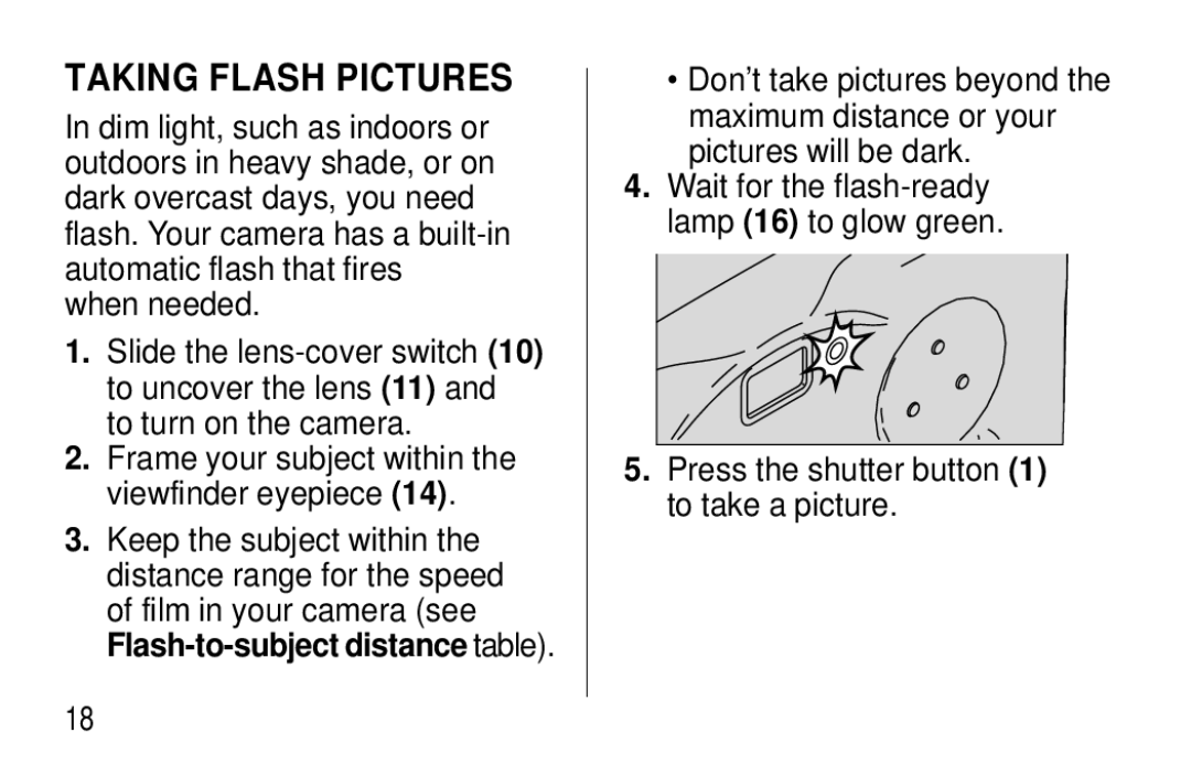 Kodak T30 user manual Taking Flash Pictures 