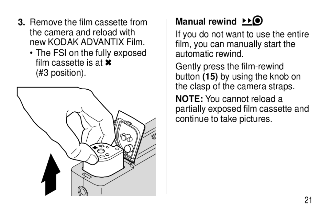 Kodak T30 user manual Manual rewind 