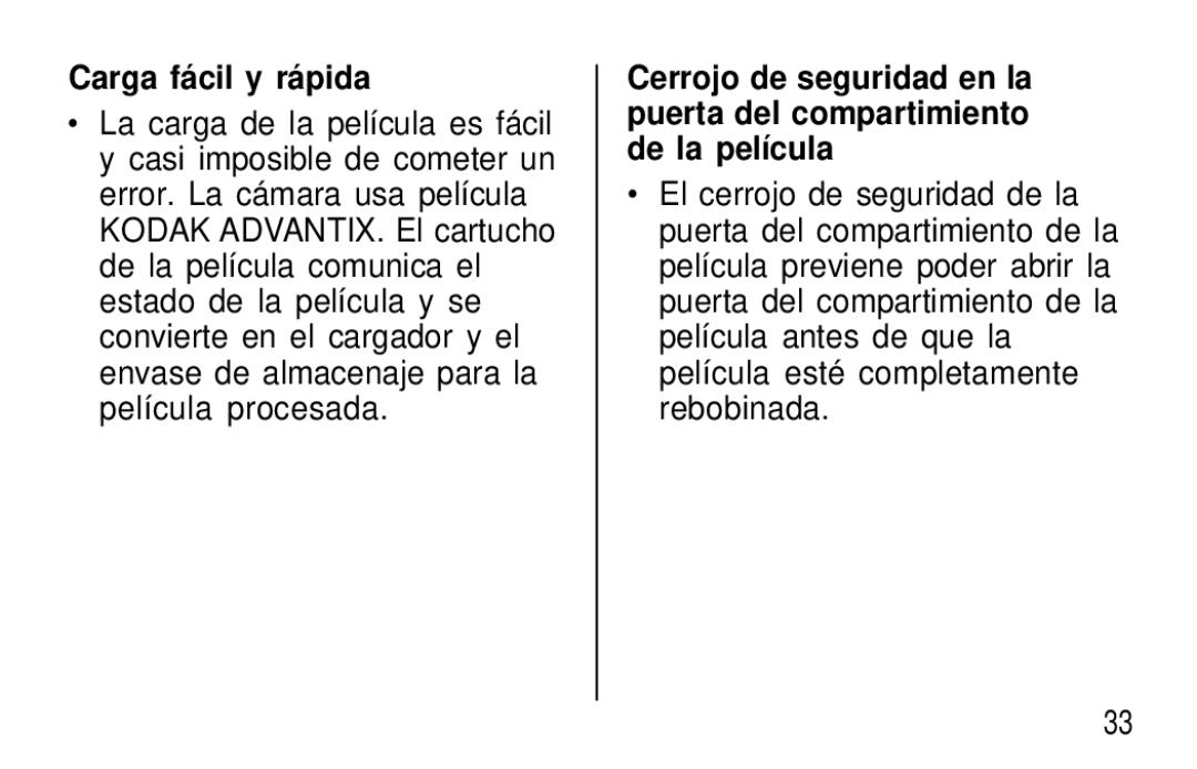 Kodak T30 user manual Carga fá cil y rá pida 