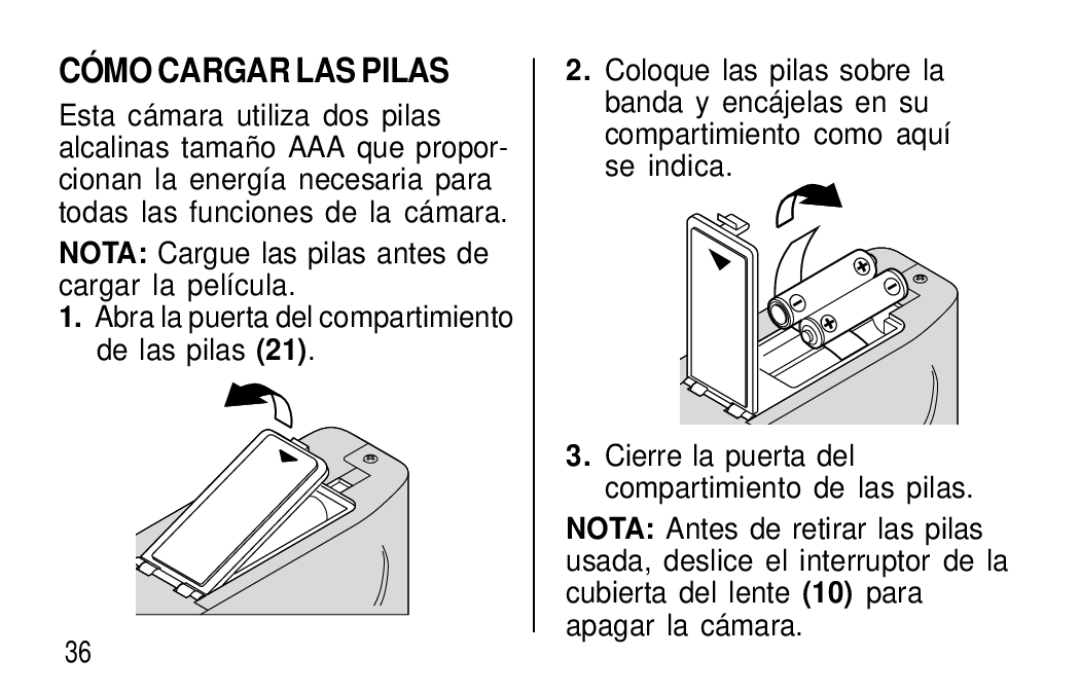 Kodak T30 user manual CÓ MO Cargar LAS Pilas 