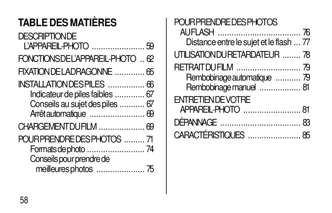 Kodak T30 user manual Table DES Matiè RES, Descriptionde 