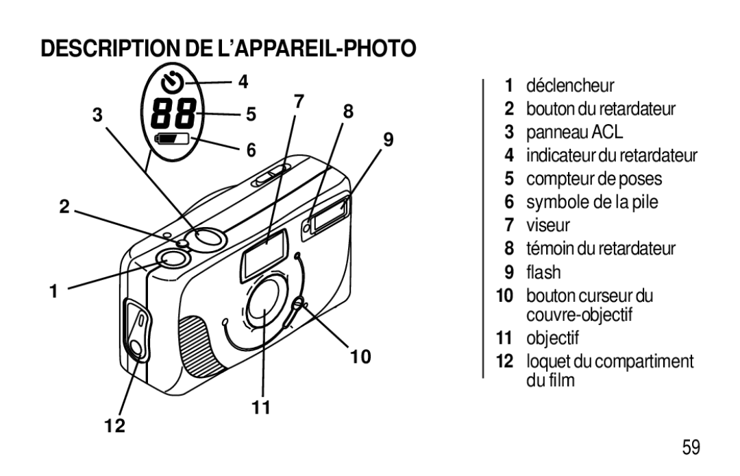 Kodak T30 user manual Description DE L’APPAREIL-PHOTO 