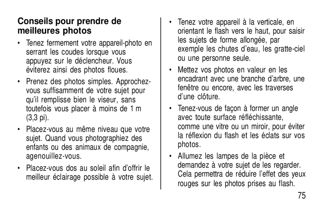 Kodak T30 user manual Conseils pour prendre de meilleures photos 