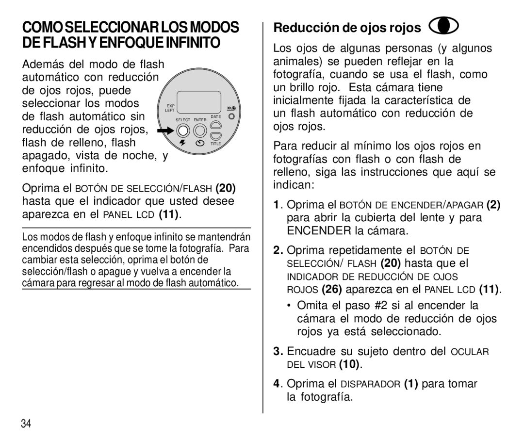 Kodak T500 manual Reducción de ojos rojos, Indican, Oprima repetidamente el Botón DE 