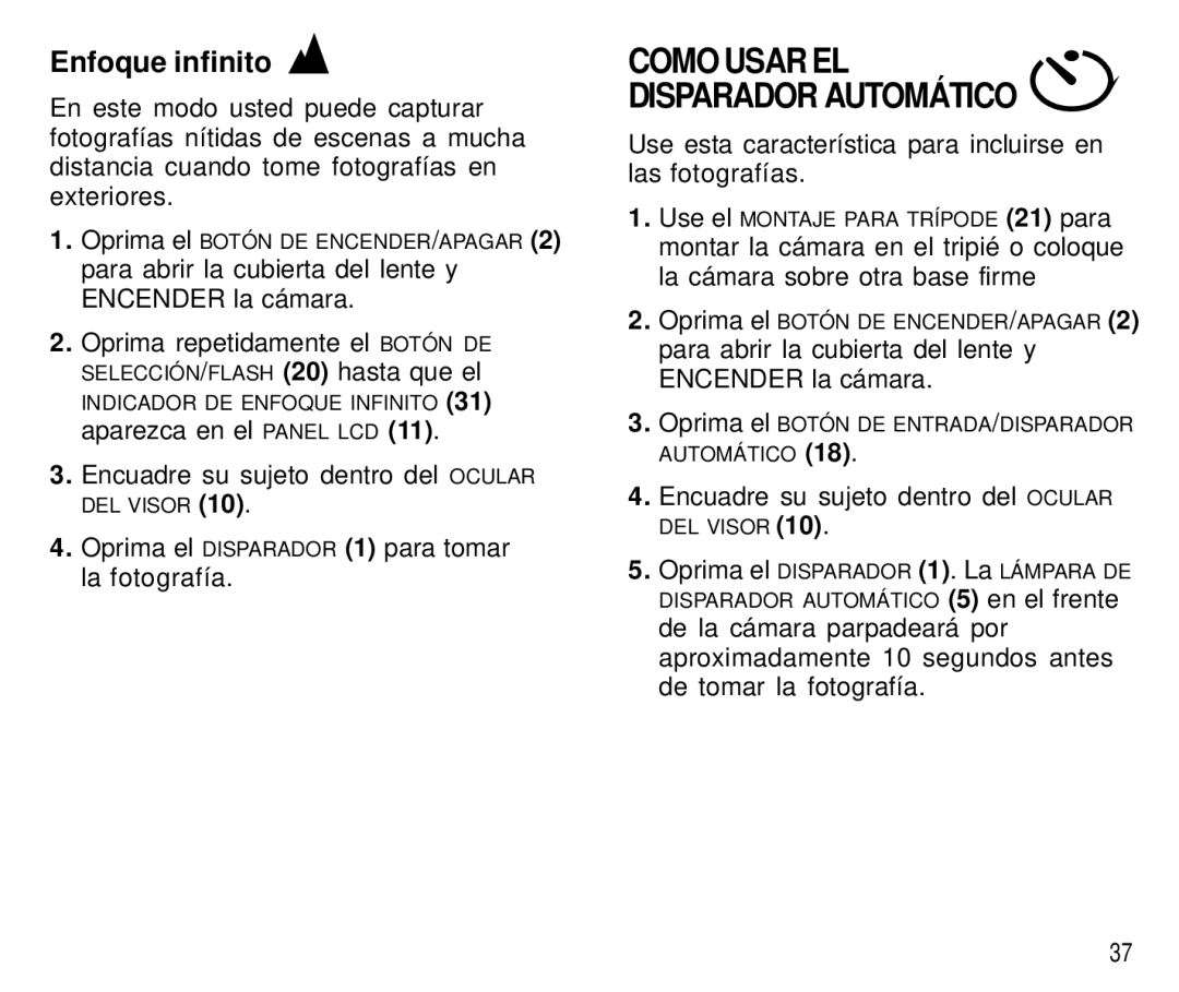 Kodak T500 Como Usar EL Disparador Automático, Enfoque infinito, Use esta característica para incluirse en las fotografías 