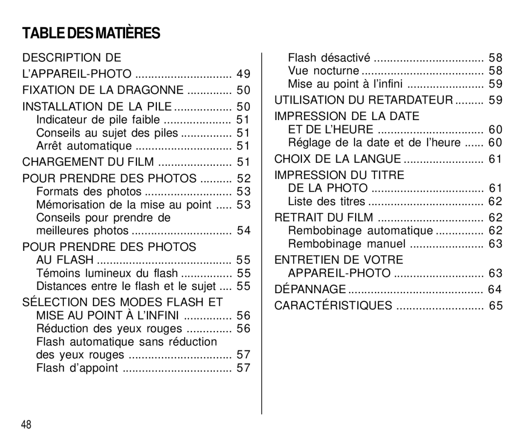 Kodak T500 manual Table DES Matières 