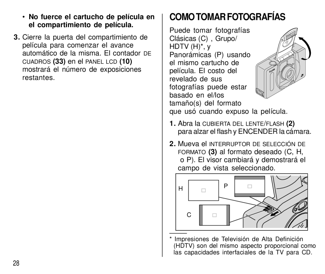 Kodak T550 manual Como Tomar Fotografías, Para alzar el flash y Encender la cámara 