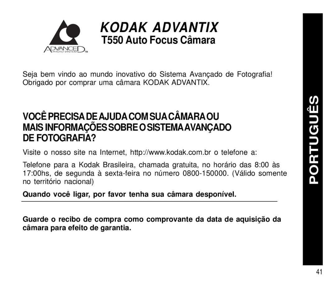 Kodak T550 manual Português 