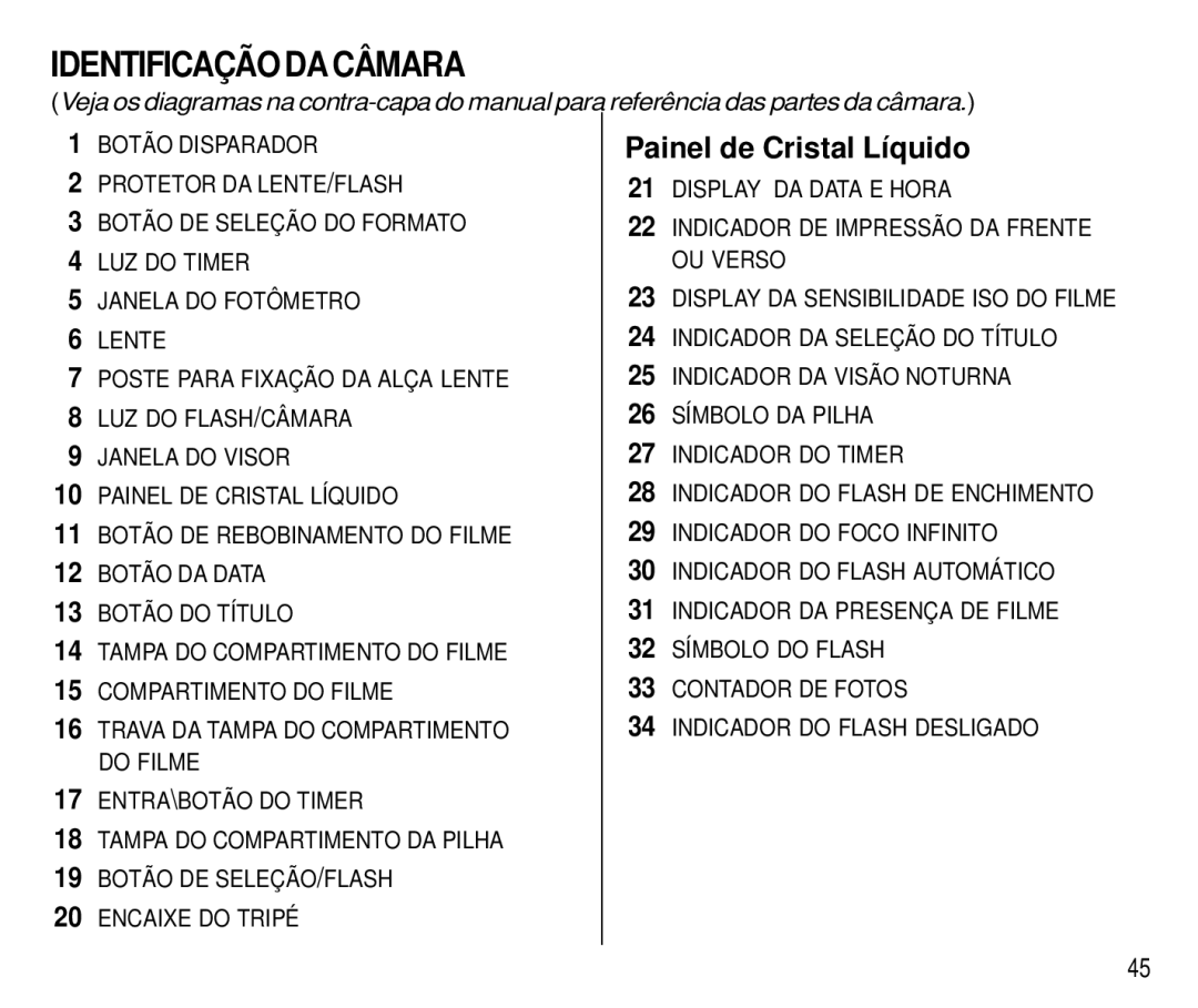 Kodak T550 manual Identificação DA Câmara, Painel de Cristal Líquido 