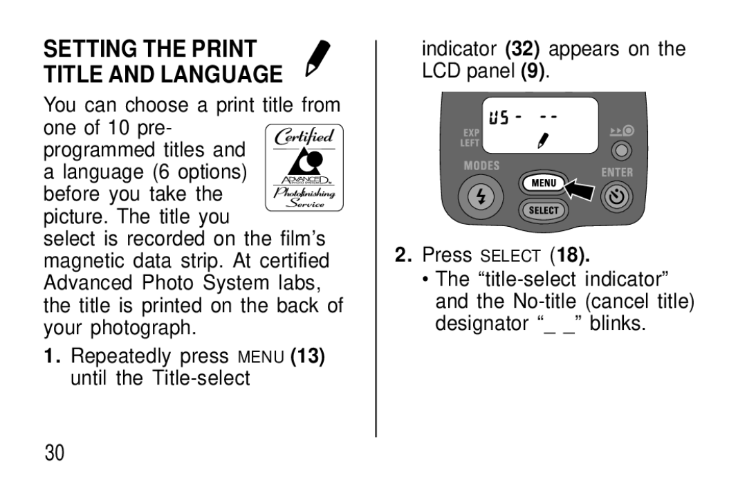 Kodak T570 manual Setting the Print Title and Language 