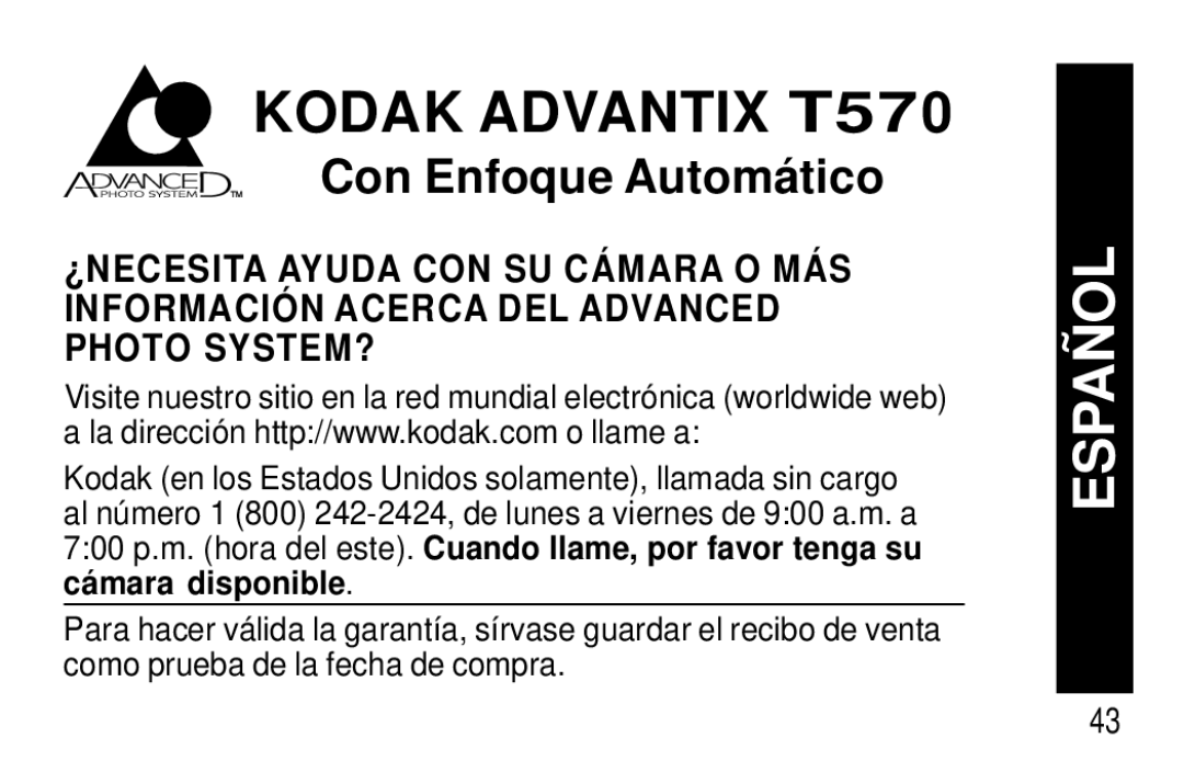 Kodak T570 manual Españ OL 