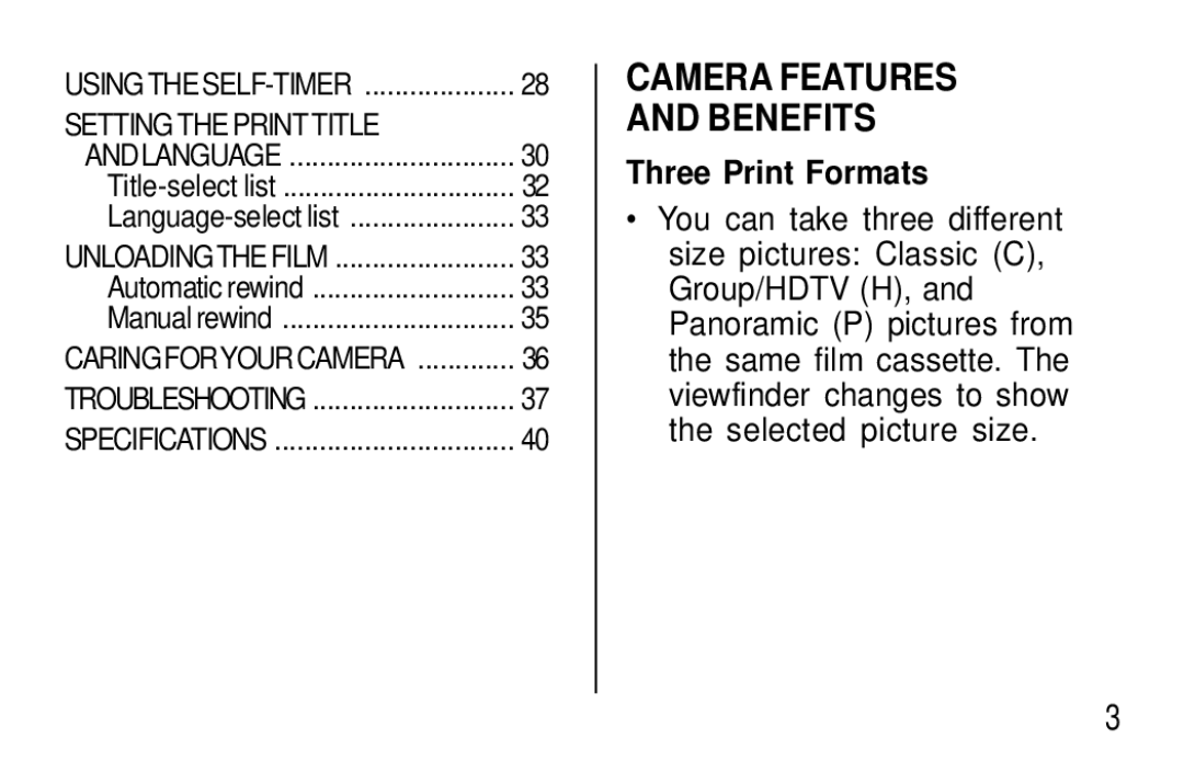 Kodak T570 manual Camera Features Benefits, Three Print Formats 