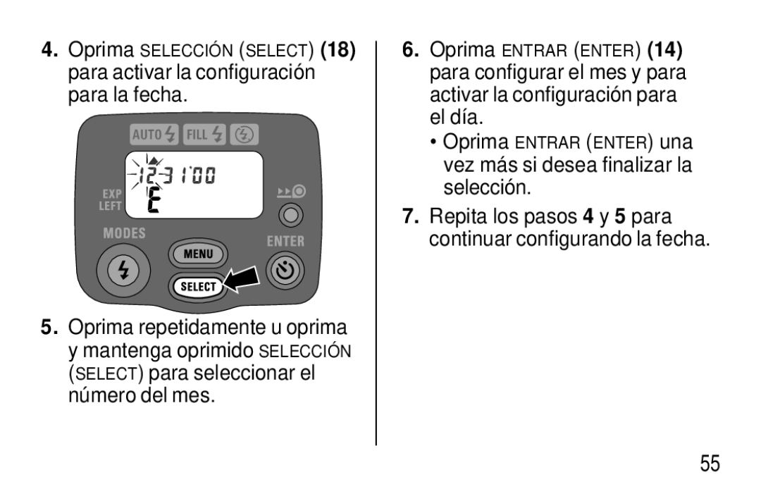 Kodak T570 manual Repita los pasos 4 y 5 para continuar configurando la fecha 