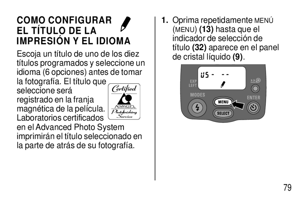 Kodak T570 manual Como Configurar EL Título DE LA Impresió N Y EL Idioma 