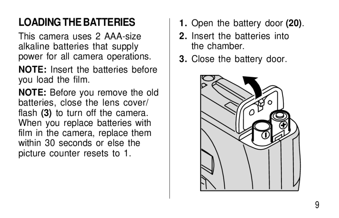 Kodak T50, T60 user manual Loading the Batteries 