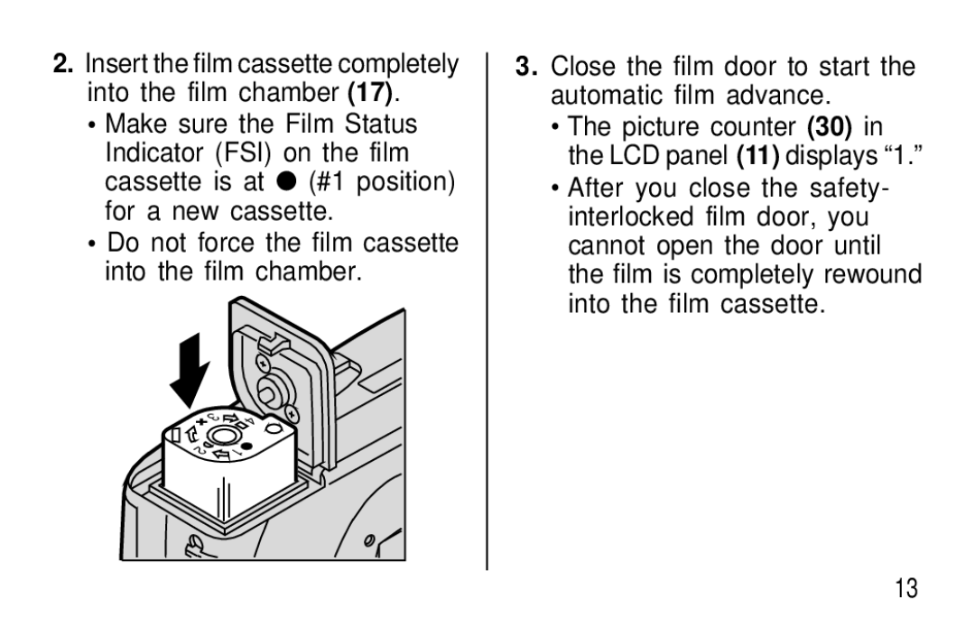 Kodak T50, T60 user manual Close the film door to start the automatic film advance 