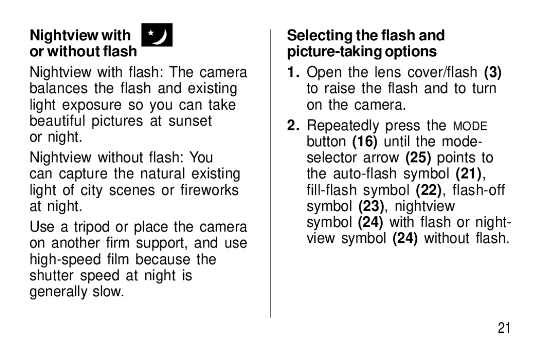 Kodak T50, T60 user manual Nightview with or without flash 