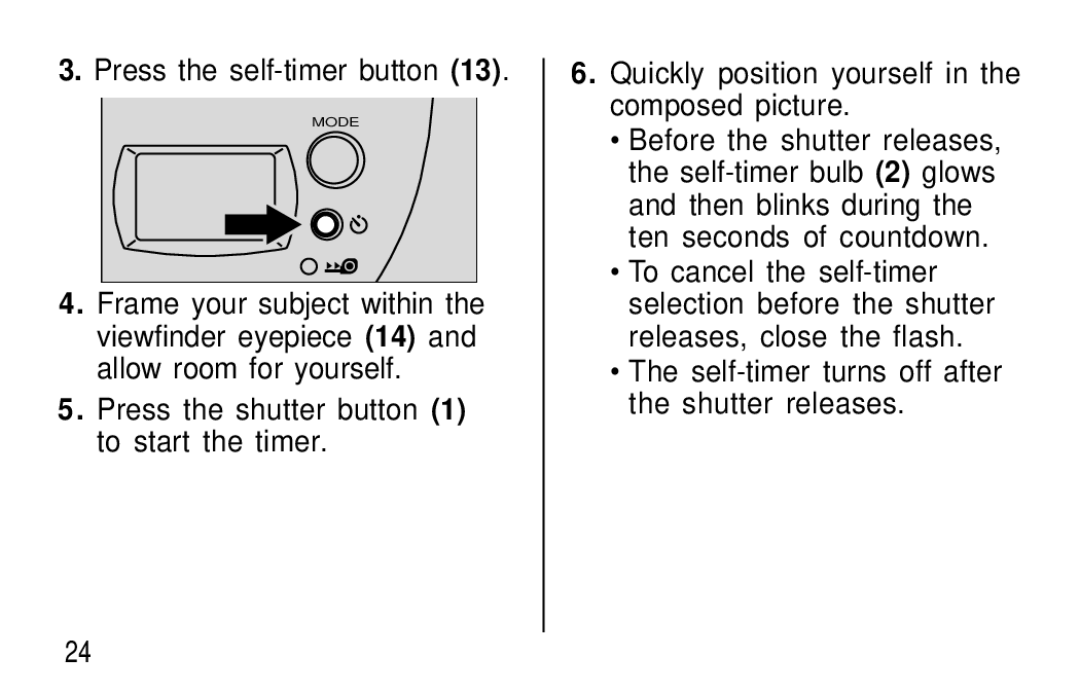 Kodak T60, T50 user manual Press the self-timer button 