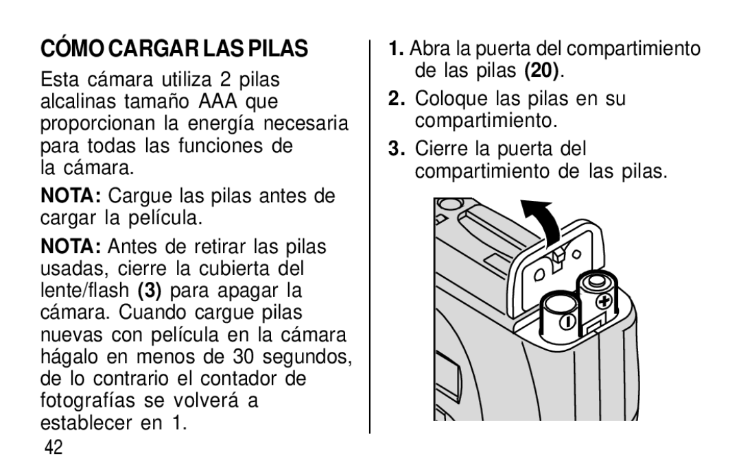 Kodak T60, T50 user manual CÓ MO Cargar LAS Pilas 