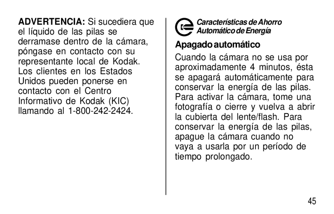 Kodak T50, T60 user manual Apagado automático 