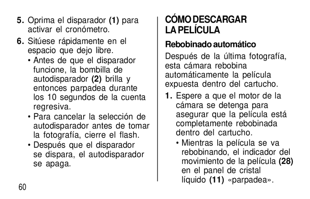 Kodak T60, T50 user manual CÓ MO Descargar LA Película, Rebobinado automático 