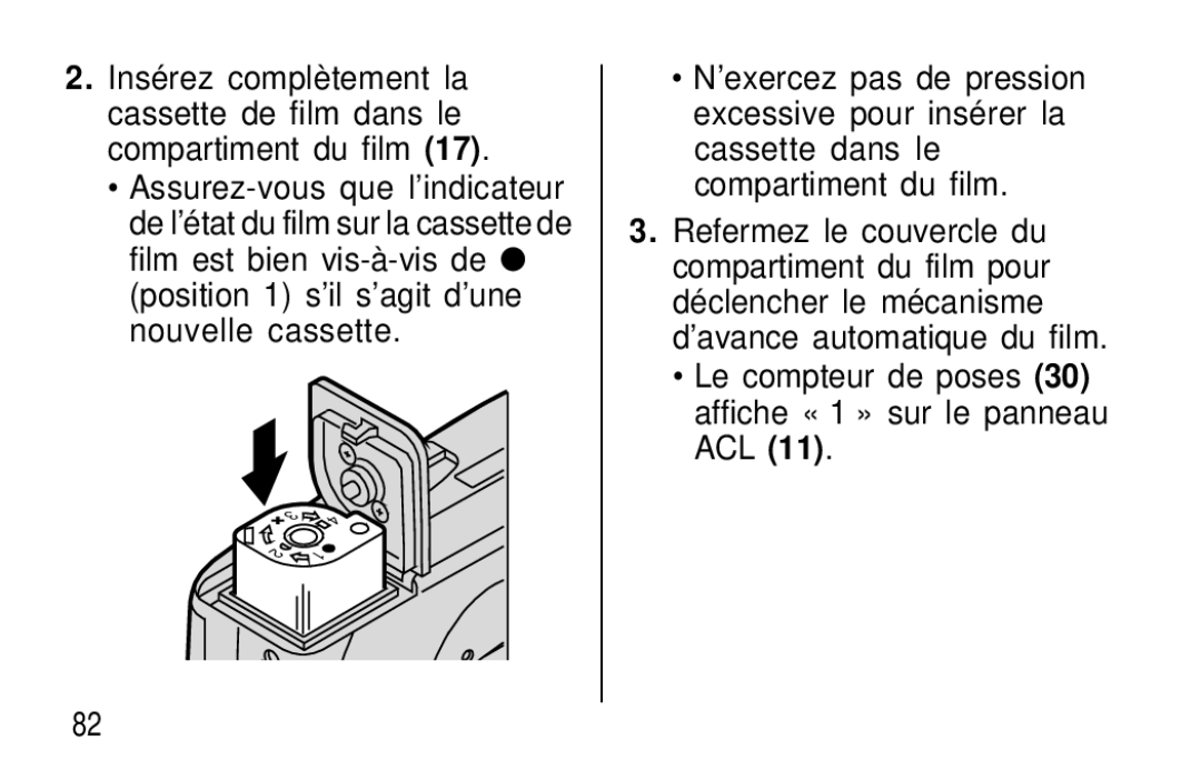 Kodak T60, T50 user manual Le compteur de poses 30 affiche « 1 » sur le panneau ACL 