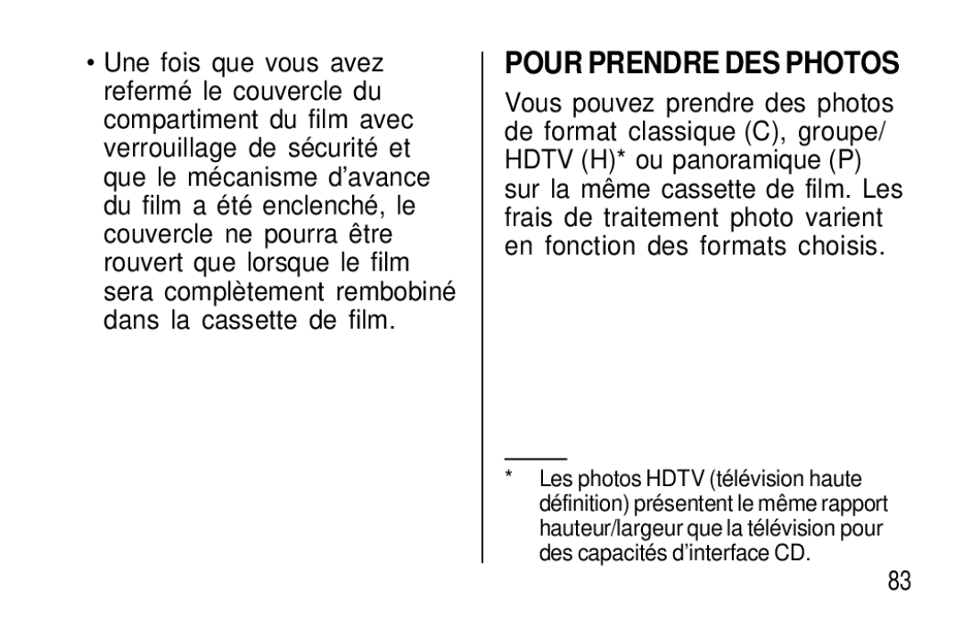 Kodak T50, T60 user manual Pour Prendre DES Photos 