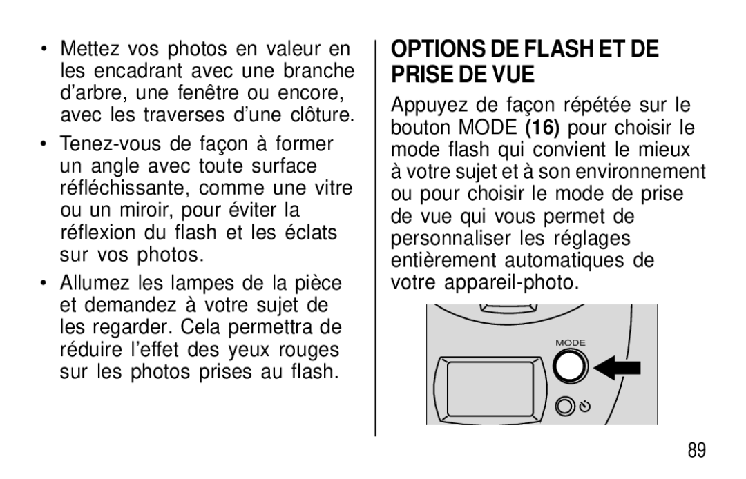 Kodak T50, T60 user manual Options DE Flash ET DE Prise DE VUE 