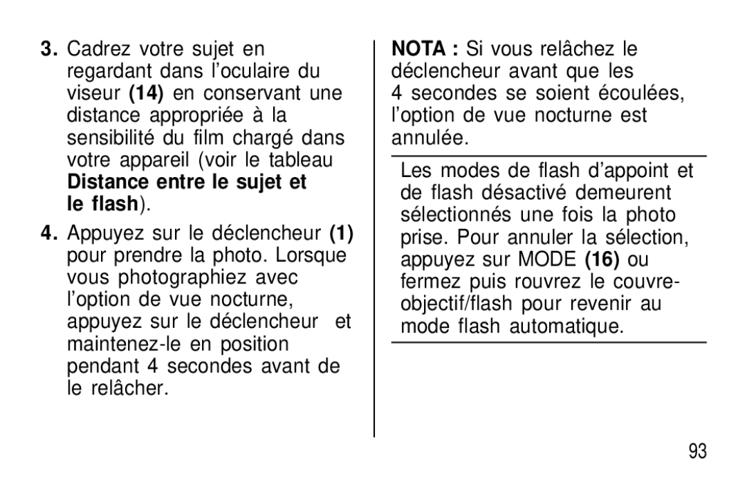 Kodak T50, T60 user manual Distance entre le sujet et le flash 