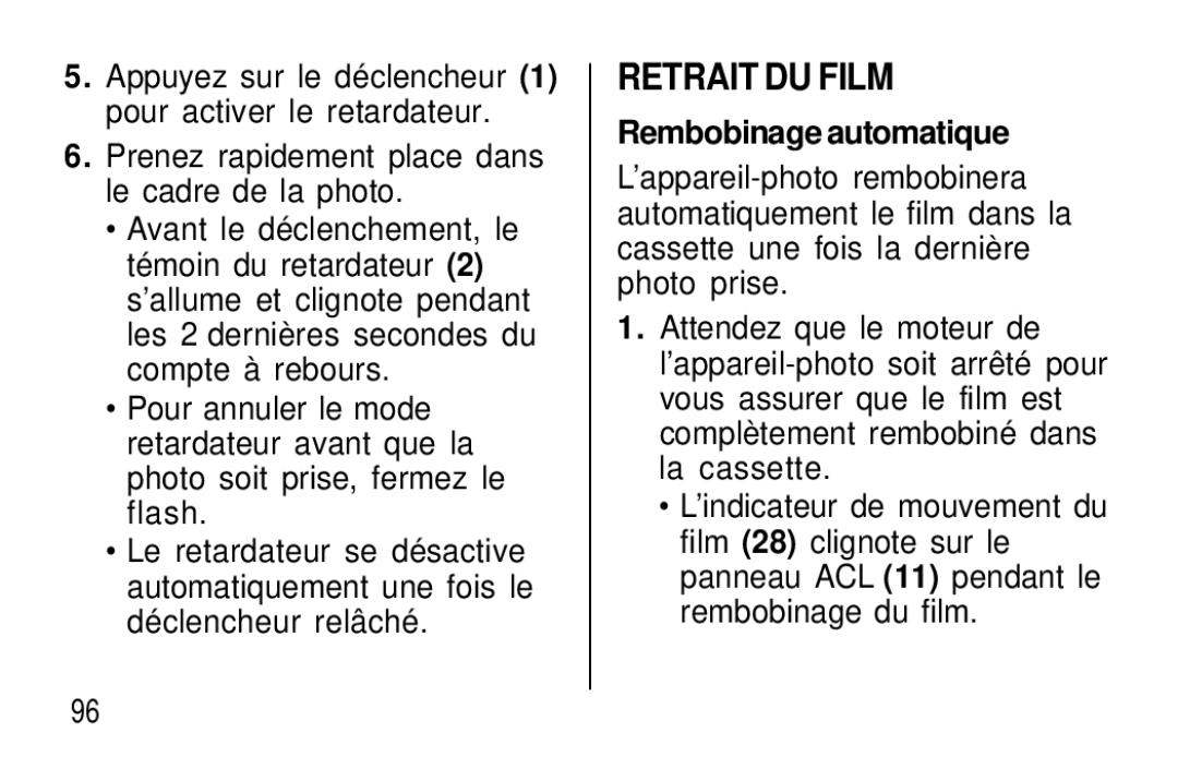 Kodak T60, T50 user manual Retrait DU Film, Rembobinage automatique 