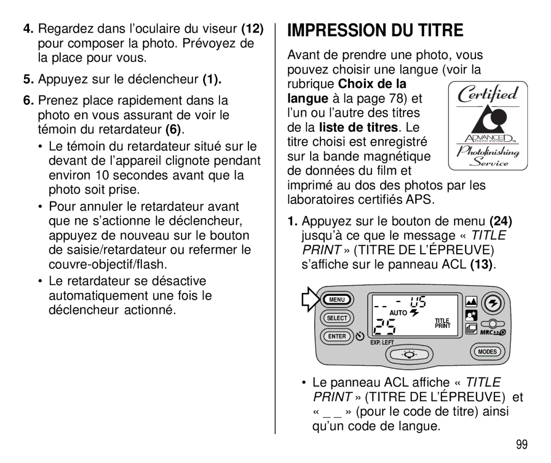 Kodak T700 manual Impression DU Titre, De la liste de titres. Le 