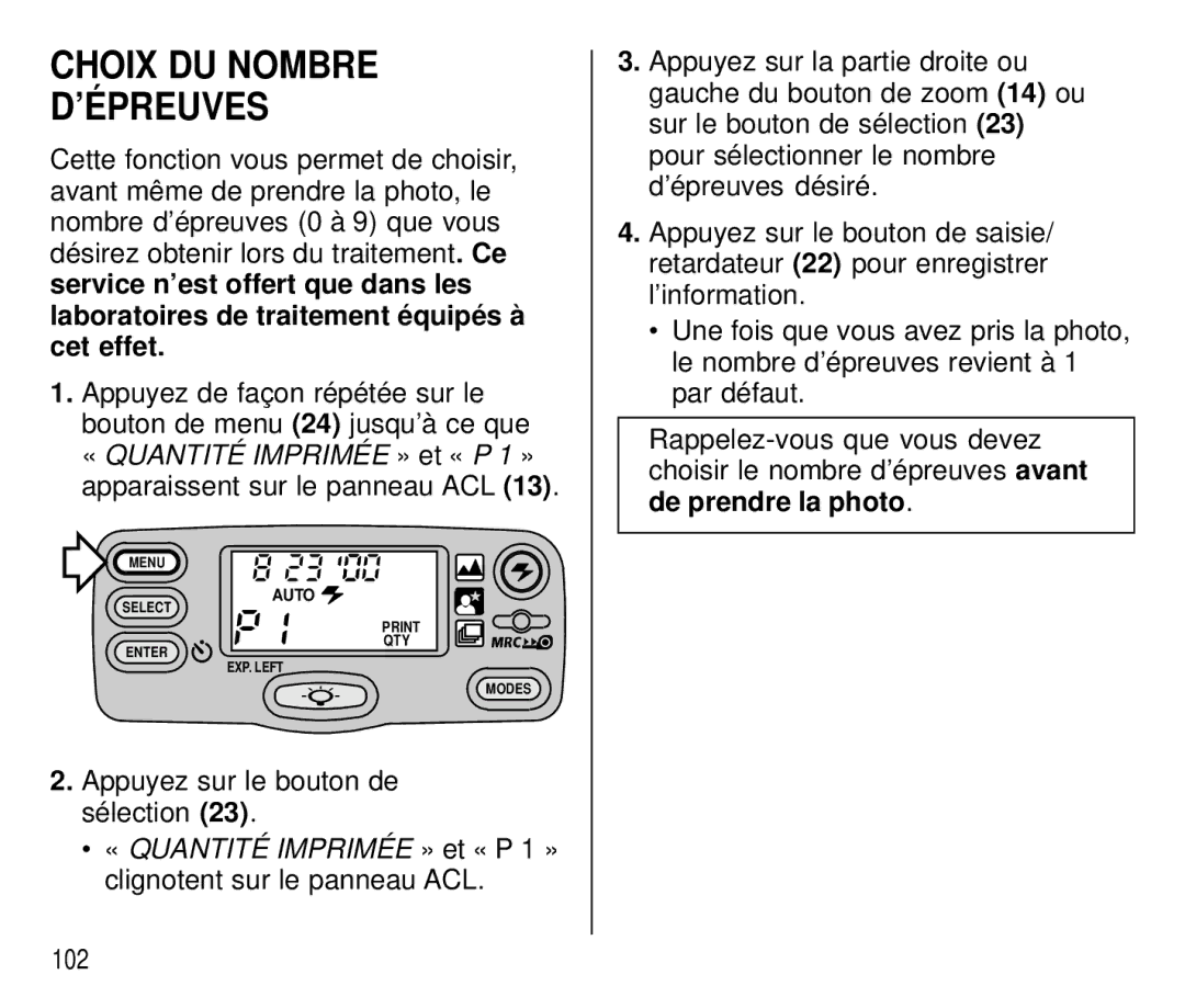 Kodak T700 manual Choix DU Nombre ’ÉPREUVES 