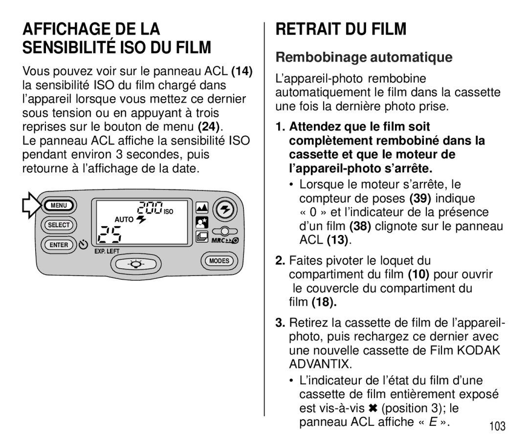 Kodak T700 manual Retrait DU Film, Rembobinage automatique 