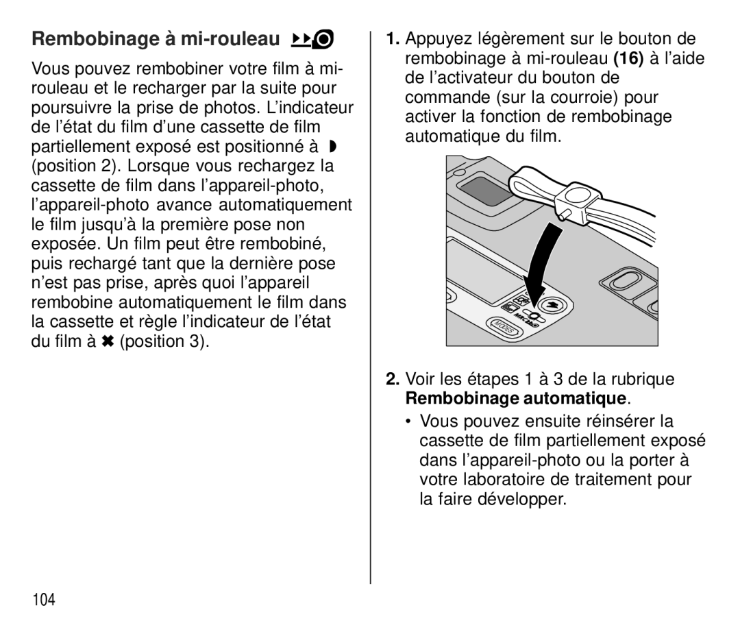 Kodak T700 manual Rembobinage à mi-rouleau 